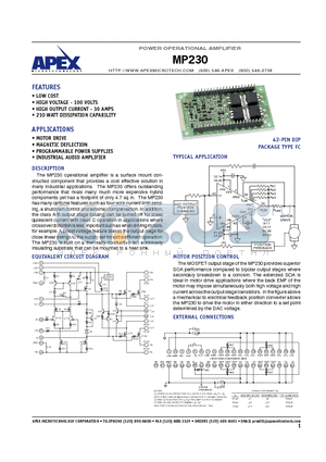 MP230 datasheet - POWER OPERATIONAL AMPLIFIER