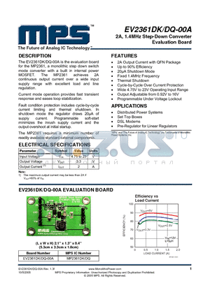 MP2361DK datasheet - 2A, 1.4MHz Step-Down Converter Evaluation Board