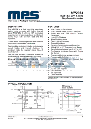 MP2364DS datasheet - Dual 1.5A, 23V, 1.4MHz Step-Down Converter