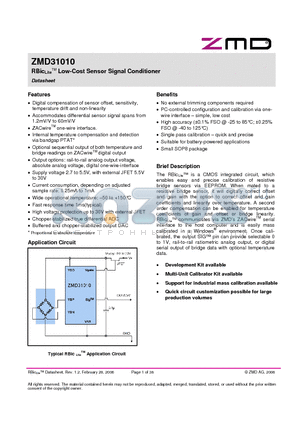 ZMD31010_07 datasheet - RBicLite Low-Cost Sensor Signal Conditioner