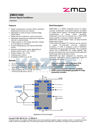 ZMD31020 datasheet - Sensor Signal Conditioner