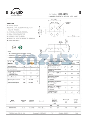 ZMD45FW-9 datasheet - 3.5x2.8 mm SURFACE MOUNT LED LAMP