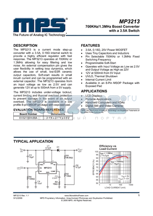 MP3213DH datasheet - 700KHz/1.3MHz Boost Converter with a 3.5A Switch