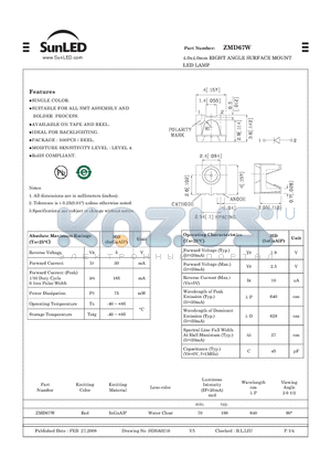 ZMD67W datasheet - 4.0x4.0mm RIGHT ANGLE SURFACE MOUNT LED LAMP