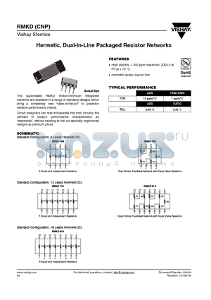 RMKD816-100RBL datasheet - Hermetic, Dual-In-Line Packaged Resistor Networks