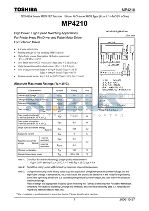 MP4210_07 datasheet - High Power, High Speed Switching Applications For Printer Head Pin Driver and Pulse Motor Driver For Solenoid Driver