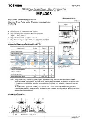 MP4303 datasheet - High Power Switching Applications Hammer Drive, Pulse Motor Drive and Inductive Load Switching