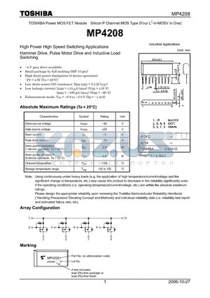 MP4208_07 datasheet - High Power High Speed Switching Applications Hammer Drive, Pulse Motor Drive and Inductive Load  Switching