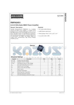 RMPA2451-TB datasheet - 2.4-2.5 GHz GaAs MMIC Power Amplifier