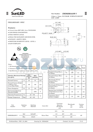 ZMDKBBA55W-7 datasheet - 3.2mm x 1.6mm BI-COLOR SURFACE MOUNT LED LAMP