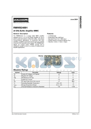 RMWB24001 datasheet - 24 GHz Buffer Amplifier MMIC