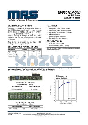 MP6001DN datasheet - WLED Driver Evaluation Board