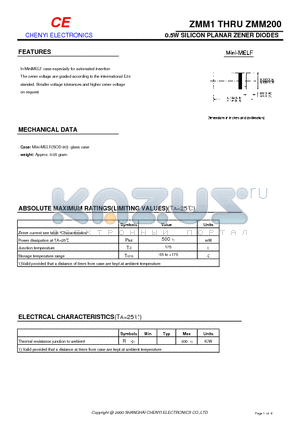 ZMM1 datasheet - 0.5W SILICON PLANAR ZENER DIODES