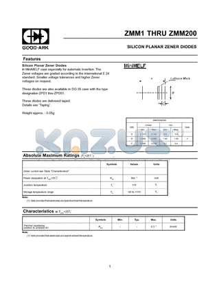 ZMM1 datasheet - SILICON PLANAR ZENER DIODES