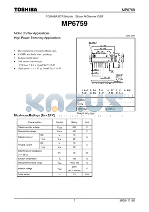 MP6759 datasheet - TOSHIBA GTR Module Silicon N Channel IGBT