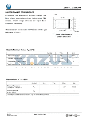 ZMM1 datasheet - SILICON PLANAR ZENER DIODES