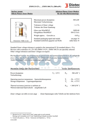 ZMM10 datasheet - Surface mount Silicon Planar Zener Diodes