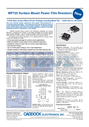 MP725 datasheet - MP725 Surface Mount Power Film Resistors