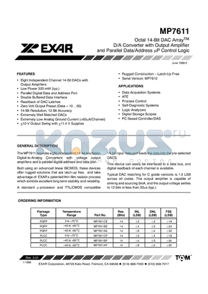 MP7611AE datasheet - Octal 14-Bit DAC Array D/A Converter with Output Amplifier and Parallel Data/Address UP Control Logic
