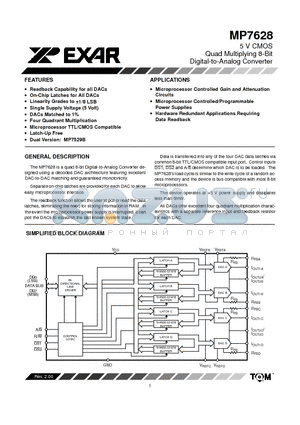 MP7628KN datasheet - 5 V CMOS Quad Multiplying 8-Bit Digital-to-Analog Converter