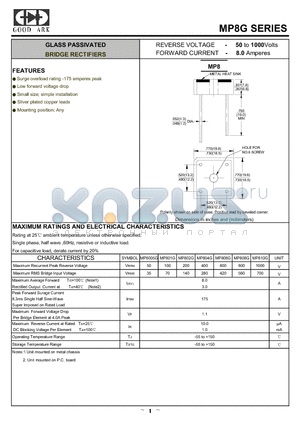 MP804G datasheet - GLASS PASSIVATED BRIDGE RECTIFIERS