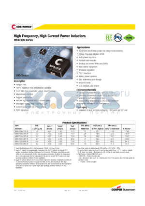 MPA7030 datasheet - High Frequency, High Current Power Inductors