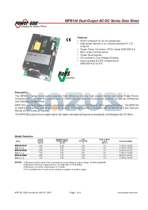 MPB150 datasheet - Dual-Output AC-DC Series