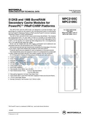 MPC2105CDG66 datasheet - 512KB and 1MB BurstRAM Secondary Cache Modules for PowerPC PReP/CHRP Platforms