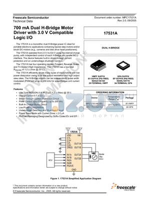 MPC17531A datasheet - 700mA Dual H-Bridge Motor Driver with 3.0V Compatible Logic I/O