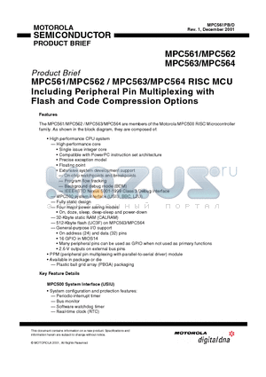 MPC562CZP40 datasheet - RISC MCU Including Peripheral Pin Multiplexing with Flash and Code Compression Options