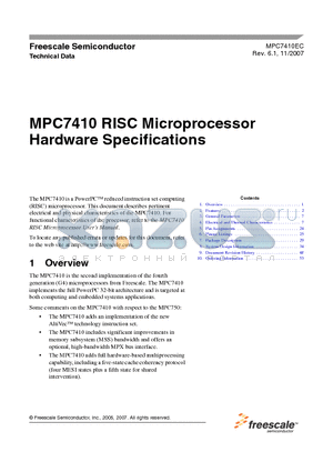 MPC7410 datasheet - RISC Microprocessor Hardware Specifications