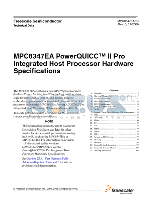 MPC8347A datasheet - Integrated Host Processor Hardware Specifications