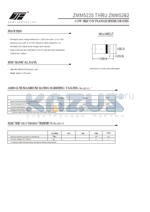 ZMM5227 datasheet - 0.5W SILICON PLANAR ZENER DIODES