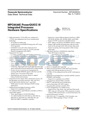 MPC8536E_10 datasheet - Integrated Processor Hardware Specifications