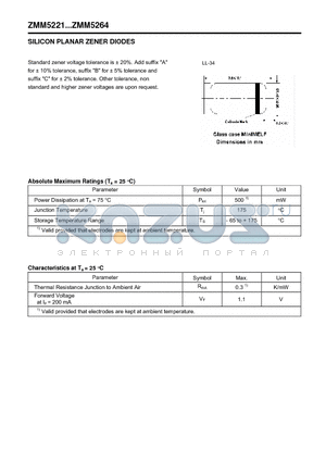 ZMM5234 datasheet - SILICON PLANAR ZENER DIODES