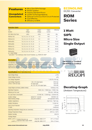 ROM-0915S datasheet - 1 Watt SIP4 Micro Size Single Output