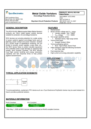 ROV10H241K-AP datasheet - Metal Oxide Varistors Overvoltage Protection Device