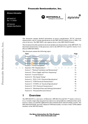 MPC866TZP100 datasheet - Hardware Specifications