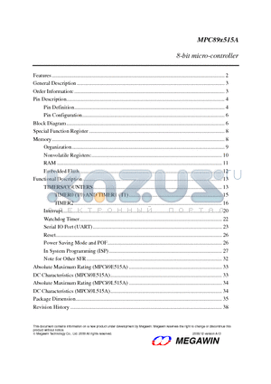 MPC89X515A datasheet - 8-bit micro-controller