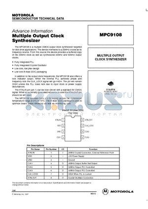 MPC9108 datasheet - MULTIPLE OUTPUT CLOCK SYNTHESIZER