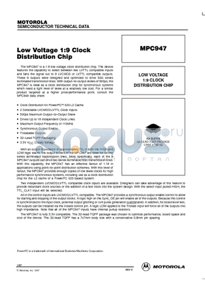 MPC947 datasheet - LOW VOLTAGE 1:9 CLOCK DISTRIBUTION CHIP