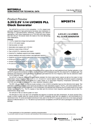 MPC9774 datasheet - 3.3V / 2,5V 1:14 LVCMOS PLL CLOCK GENERATOR