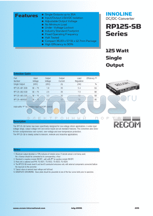 RP125-483.3SB datasheet - 125 Watt Single Output