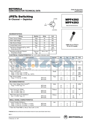 MPF4393 datasheet - JFETs Switching