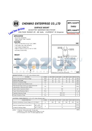 MPL1045PT datasheet - SCHOTTKY BARRIER RECTIFIER