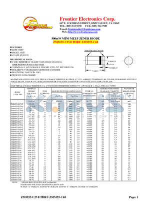 ZMM55-C16 datasheet - 500mW MINI MELF ZENER DIODE