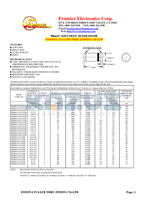 ZMM55-C27-LFR datasheet - 500mW MINI MELF ZENER DIODE