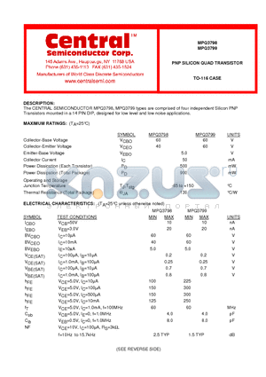 MPQ3798 datasheet - PNP SILICON QUAD  TRANSISTOR