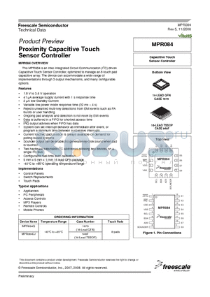 MPR084 datasheet - Proximity Capacitive Touch Sensor Controller