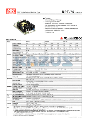 RPT-75A datasheet - 75W Triple Output Medical Type